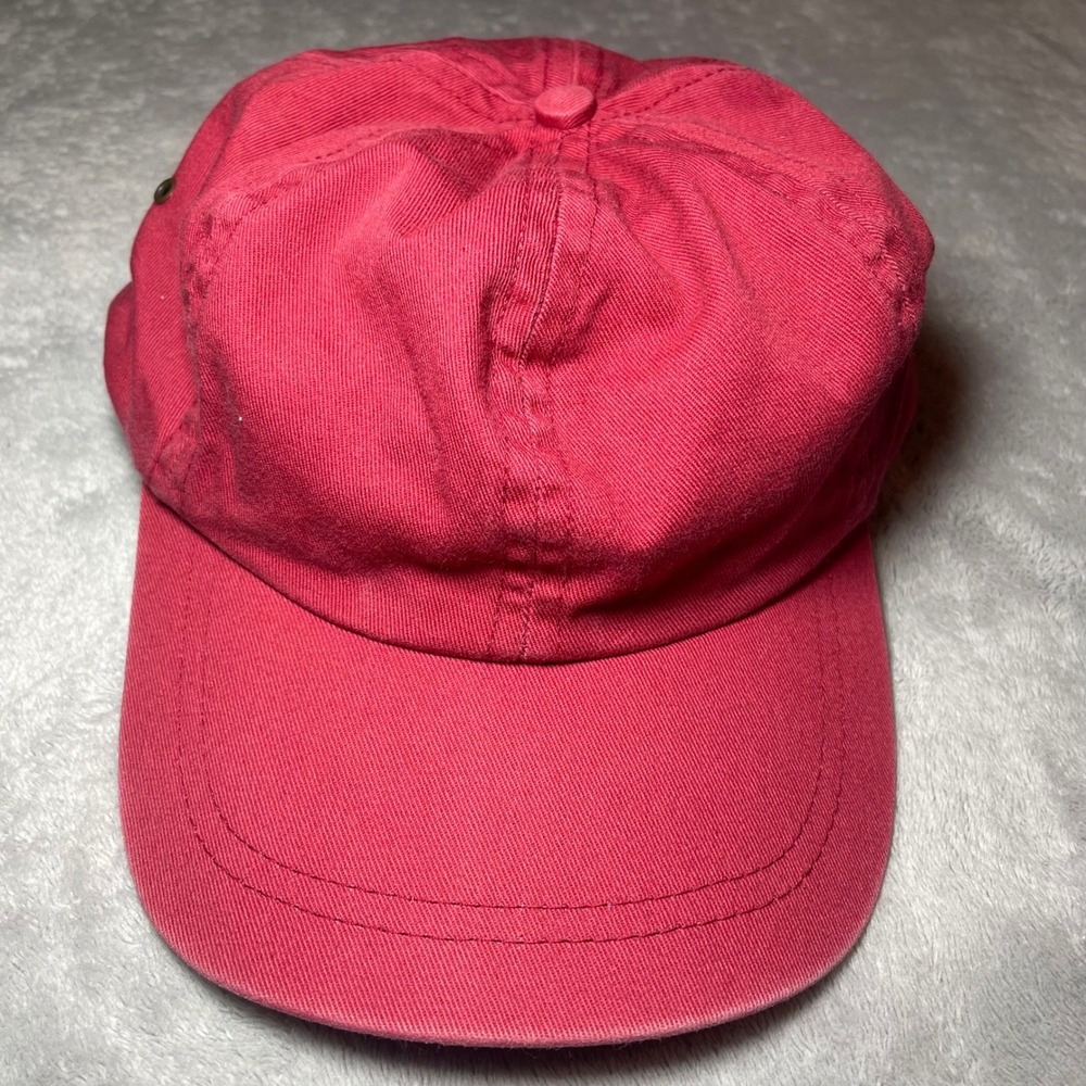 Vintage Eddie Bauer Hat Men Red Baseball Cap Leather Strapback Made in USA 90s